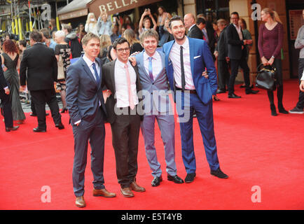 London, UK, UK. 5. August 2014. Joe Thomas, Simon Bird, James Buckley und Blake Harrison besuchen die UK-Premiere von "The Inbetweeners 2" VUE Leciester Square. Bildnachweis: Ferdaus Shamim/ZUMA Draht/Alamy Live-Nachrichten Stockfoto