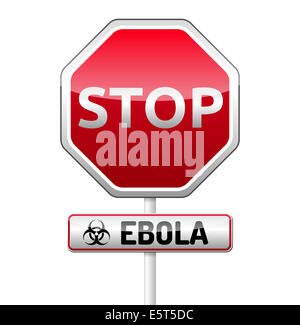 Ebola Biohazard Virus Warnschild mit Spiegeln und Schatten auf weißem Hintergrund. Isolierte Warnsymbol. Stockfoto