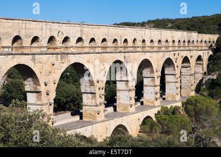 Antike römische Aquädukt Pont du Gard, Nimes, Frankreich. Stockfoto