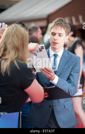 Leicester Square, London, UK. 5. August 2014. Die zweite Tranche der The Inbetweeners Premieren auf der Vue Kino am Leicester Square in London. Im Bild: Joe Thomas. Bildnachweis: Lee Thomas/Alamy Live-Nachrichten Stockfoto