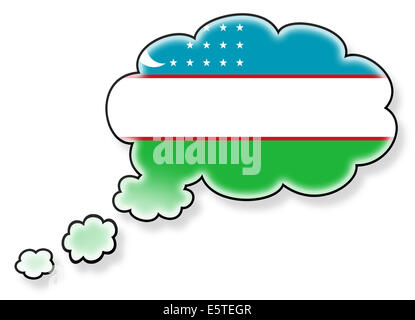 Flagge in der Cloud, isoliert auf weißem Hintergrund, Flagge der Republik Usbekistan Stockfoto