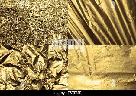 Satz von vier goldenen Metallfolie Texturen Stockfoto