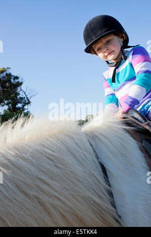 Niedliche kleine Mädchen auf einem Pferd Stockfoto