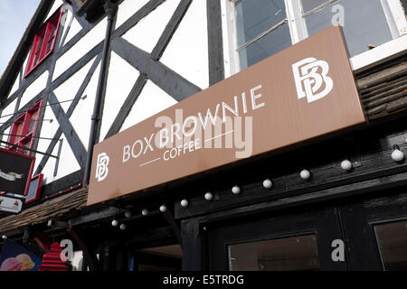 Box-Brownie Café Zeichen traditionellen Kamera Stockfoto