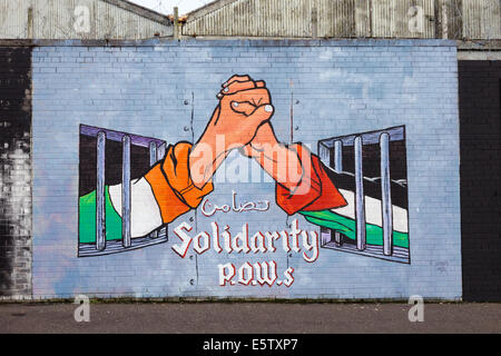 Politische Wandmalerei in Belfast, Nordirland. Falls Road. Stockfoto