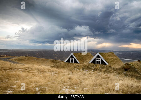 Island-typische Rasen-Häuser Stockfoto