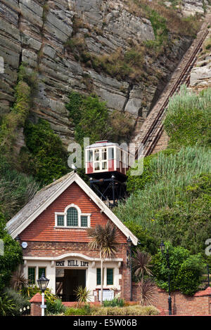 Der Osthügel Standseilbahn (Seilbahn) und Kopfbahnhof in Hastings, Sussex Stockfoto