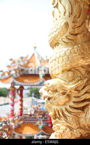 Drachen Skulptur im chinesischen Tempel, Thailand. Stockfoto