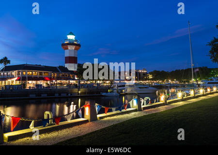 Hafen Sie Stadt Leuchtturm bei Dämmerung, Hilton Head Island, South Carolina Stockfoto