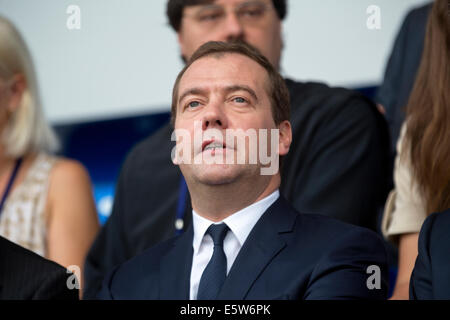 Moskau, Russland. 6. Aug 2014. Der russische Ministerpräsident Dimitri Medwedew auf der Eröffnungsfeier der Kanu sprint World championshi Credit: nikolay Winokurow/alamy leben Nachrichten Stockfoto