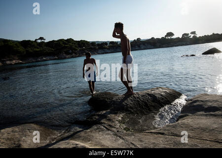 Sommer im Karidi Beach, Chalkidiki, Griechenland. Stockfoto