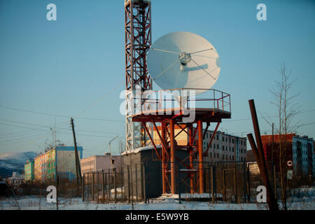 bunte Stadt Schnee verlassen Russland satalite Stockfoto