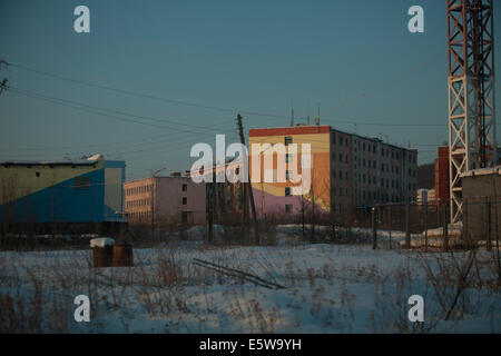 bunte Stadt Schnee verlassene Geisterstadt Russland Stockfoto