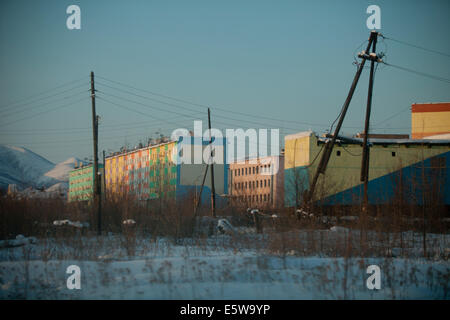 bunte Stadt Schnee verlassene Geisterstadt Russland Stockfoto