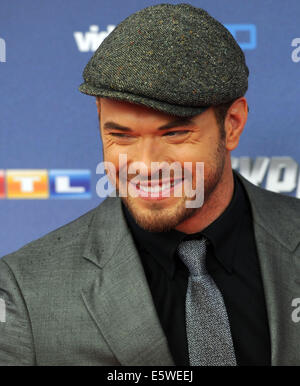 Köln, Deutschland. 6. August 2014. Schauspieler Kellan Lutz kommt für die Premiere des Films "The Expendables 3" in Köln, 6. August 2014. Foto: CAROLINE SEIDEL/DPA/Alamy Live-Nachrichten Stockfoto