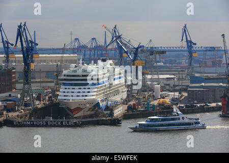 Kreuzfahrtschiff Aida Luna in das Trockendock Elbe 17 von Blohm und Voss, Fluss Elbe, Hamburg, Deutschland Stockfoto