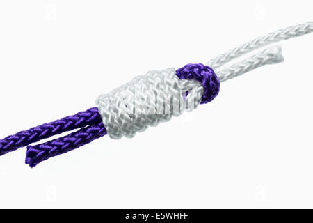 Albright-Knoten - ein fisherman's Knot verwendet, um verschiedene Größen von Seil oder Monofile Angelschnur binden Stockfoto