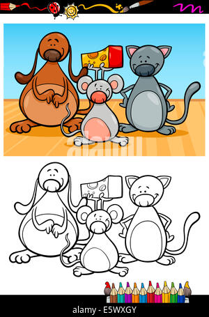 Malbuch oder Seite Cartoon Illustration von schwarz / weiß Funny Home Haustiere Zeichen für Kinder Stockfoto