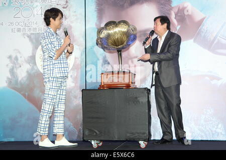 Hong Kong, China. 5. August 2014. Sängerin Hins Cheung besucht Pressekonferenz von seinem nächsten Konzert HINS Leben IN Leidenschaft in Hong Kong, China auf Dienstag, 5. August 2014. © TopPhoto/Alamy Live-Nachrichten Stockfoto