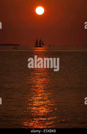 Segelboot auf den Sonnenuntergang, Islamorada Keys Florida USA Stockfoto