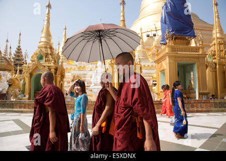 Eine Gruppe von jungen Mönche in der Shwedagon-Pagode in Yangon, Myanmar (Burma) Stockfoto