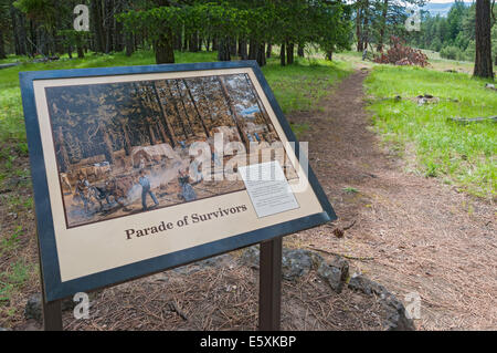 Blue Mountain Crossing, Oregon Trail Interpretive Park, in der Nähe von La Grande, Oregon, interpretierende Zeichen Stockfoto