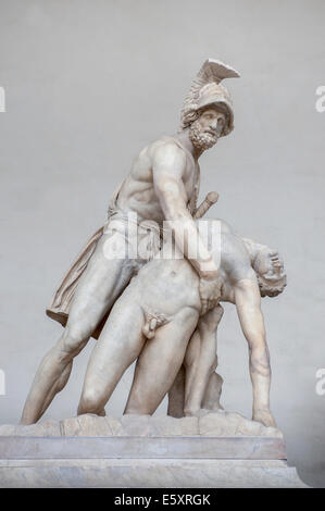 Marmor-Statuen, Menelaos, halten den Körper des Patroklos, Loggia dei Lanzi, Florenz, Toskana, Italien Stockfoto