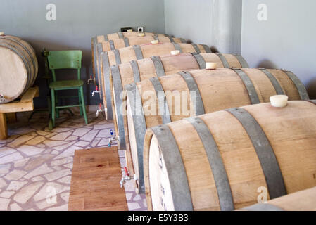 Bulgarien Yambol 8. August 2014: Tausend Jahre alten Wein machen Traditionen weiterhin qualitativ hochwertige liefern sobald Exporte enorm während der kommunistischen Ära waren, war Bulgarien eines der größte Produzent von Weinen in der Welt, heute das Land produzieren vielleicht nicht auf einer massiven Skala als gestern aber liefert qualitativ hochwertige und einen günstigen Wein. Lokale Weinproduzenten verbessern ständig die Qualität der Weine mit Hilfe eines nationalen Programms der Unterstützung für die Industrie von 2014 bis 2018.  Kleine Familie Wein-Yards-Verkäufe sind auf die erhöhte um 10 Prozent über dem Vorjahr den inländischen und Tour Stockfoto