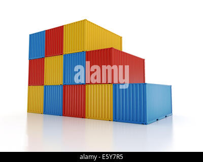 Satz von rot und orange Metall Fracht Container auf weißem Hintergrund - fotorealistische 3d Perspektive Rendern Stockfoto