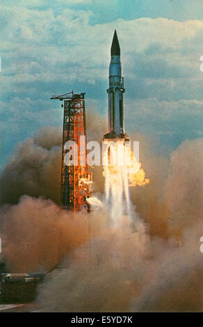 Start der Saturn SA-5 Raumfahrzeug, Cape Kennedy, Florida, USA, 29. Januar 1965, Postkarte Stockfoto