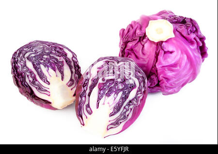 Rotkohl halbieren auf weißem Hintergrund Stockfoto