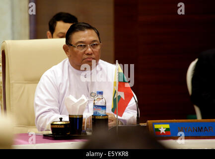 Nay Pyi Taw, Myanmar. 9. August 2014. Myanmar Foreign Minister U Wunna Maung Lwin besucht der China-ASEAN-Ministerrates treffen in Myanmar International Convention Center (MICC) in Nay Pyi Taw, Myanmar, 9. August 2014. © U Aung/Xinhua/Alamy Live-Nachrichten Stockfoto