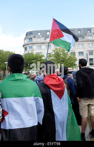 Manchester, UK. 9. August 2014. Die palästinensische Flagge ist prominent auf einer Kundgebung in Piccadilly Gardens. Unterstützung der palästinensischen Rallye-Manchester, UK-Credit: John Fryer/Alamy Live-Nachrichten Stockfoto