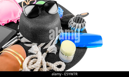 Strandleben Elemente noch isoliert auf weiss Stockfoto