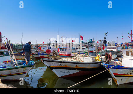 Afrika, Nordafrika, Maghreb, Süd-Tunesien, Djerba Insel. Governorat von Medenine. Houmt Souk. Fischerhafen. Stockfoto