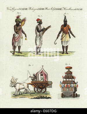 Indische Kostüme und Fahrzeuge, um 1800. Stockfoto