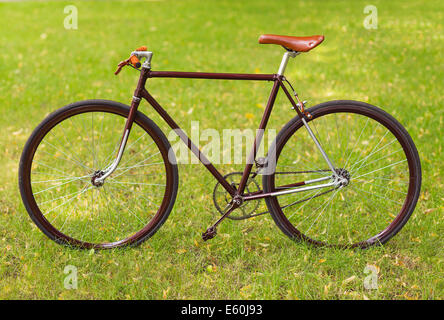 Stilvolle Fahrrad auf dem grünen Rasen Stockfoto