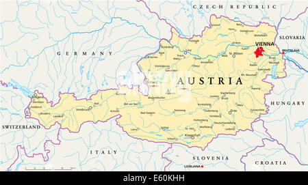 Politische Karte von Österreich Stockfoto