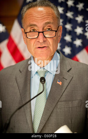 Demokratischen Senator Chuck Schumer diskutiert Netzneutralität im Rahmen einer Pressekonferenz 15. Juli 2014 in Washington, DC. Stockfoto