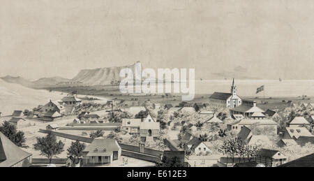 Blick auf Honolulu von der katholischen Kirche, ca. 1854 Stockfoto