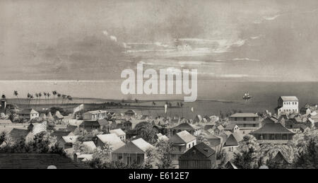 Blick auf Honolulu von der katholischen Kirche, ca. 1854 Stockfoto