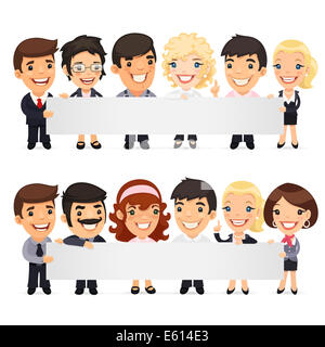 Geschäftsleute, die leere horizontale Banner präsentieren Stockfoto