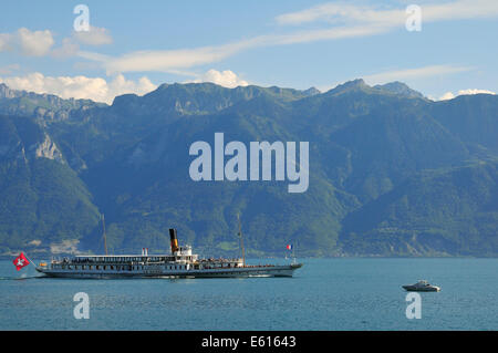 La Suisse Raddampfer auf dem Genfer See, Saint-Saphorin Lavaux, Kanton Waadt, Schweiz Stockfoto
