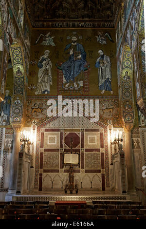 Thron von Roger II, Cappella Palatina, Cappella Palatina, Palazzo dei Norman oder Normannenpalast, Palermo, Sizilien, Italien Stockfoto