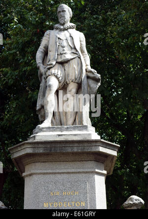 Statue von Sir Hugh Myddleton, bekannt für New Flusswasser walisischen Unternehmer arbeitet, von John Thomas, Islington, London Stockfoto