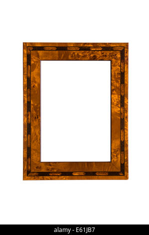 Hölzerne Foto Frame. Leer und isoliert auf einem weißen Hintergrund. Stockfoto