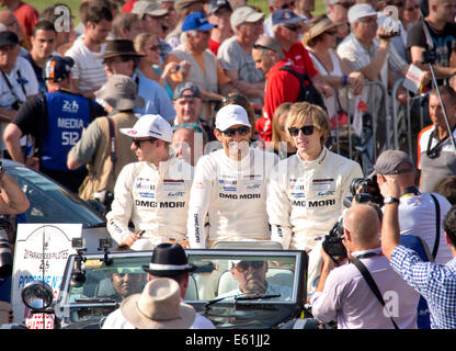 Fahrer-Parade vor dem 24 Stunden Rennen von Le Mans. Mark Webbers Porsche Fahrer Team 2014 Rennen Stockfoto