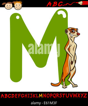 Cartoon-Illustration der Großbuchstaben M vom Alphabet mit Erdmännchen Tier für Kindausbildung Stockfoto