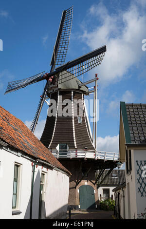 Windmühle "de Fortuin" oder das Glück bei Hattem, historische Hansestadt in der Provinz Gelderland in den Niederlanden. Stockfoto