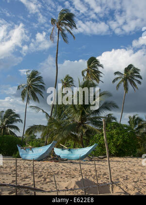 Angelboote/Fischerboote an einem Strand in der Nähe von Tangalle, an der südlichen Küste von Sri Lanka, wurde die durch den Tsunami 2004 betroffen Stockfoto